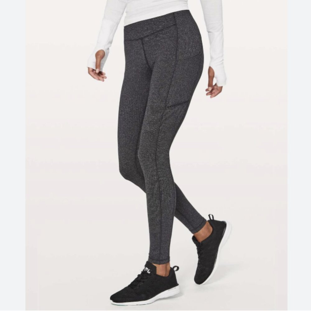 Lululemon Speed Up Tight Leggings Crop 23" Gray Black Herringbone Size 6